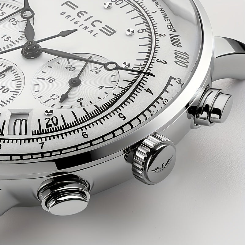 FEICE Brand Aviator Series Hyperbolic Mirror Multifunctional Retro Trend College Style Men's Watches Cowhide Strap Quartz Men's Watches Waterproof Gift For Boyfriend Calendar Running Seconds Chronograph 24 Hours Indication