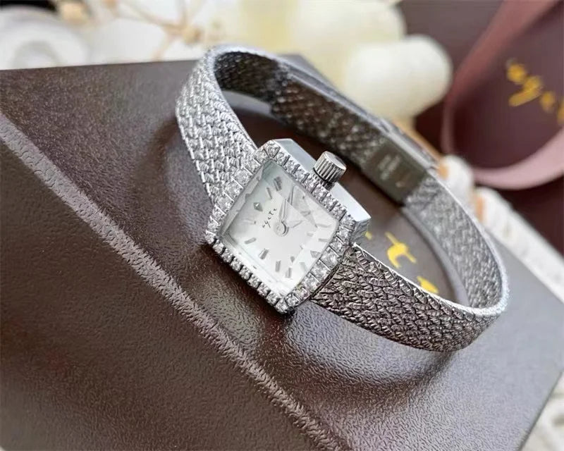 Brass 24K Gold New Women's Watch Small Luxury Diamonds Japanese Exquisite Square Simple Quartz High Quality Girl Gift