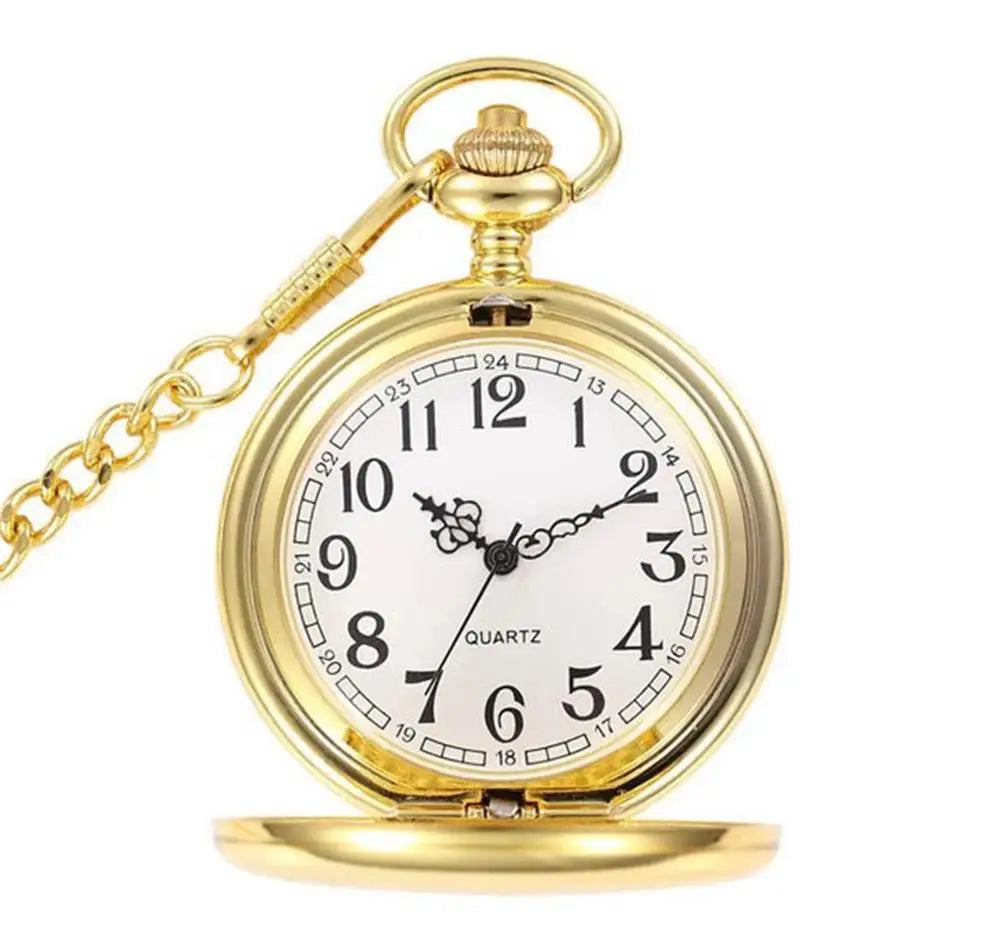 Luxury Smooth Gold/Silver Pendant Pocket Watch Modern Arabic Number Analog Clock Men Women Fashion Necklace Chain Unisex Gift