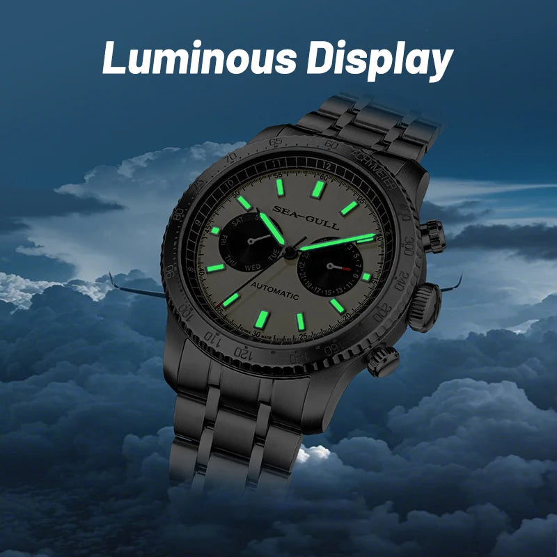 Seagull 43mm Men Automatic Mechanical Watch Panda Eye GMT Dual Calendar Wristwatch Tachymeter Pilot Watches Clock 6177 2025 New