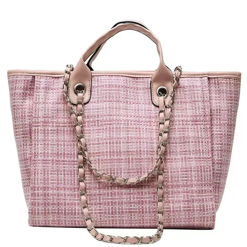 Custom Monogram Canvas Tote Bag Initial Bag Handbag Beach Bag Birthday Gift Bag with Chain Tote Bag Summer Holiday Bag