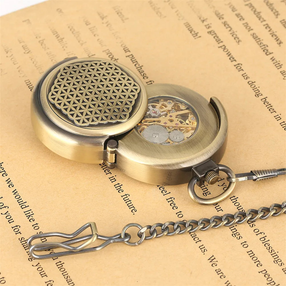 Steampunk Bronze Mechanical Pocket Watch Retro Creative Rotating Cover Roman Numeral Display Manual Mechanism Pendant Male Clock