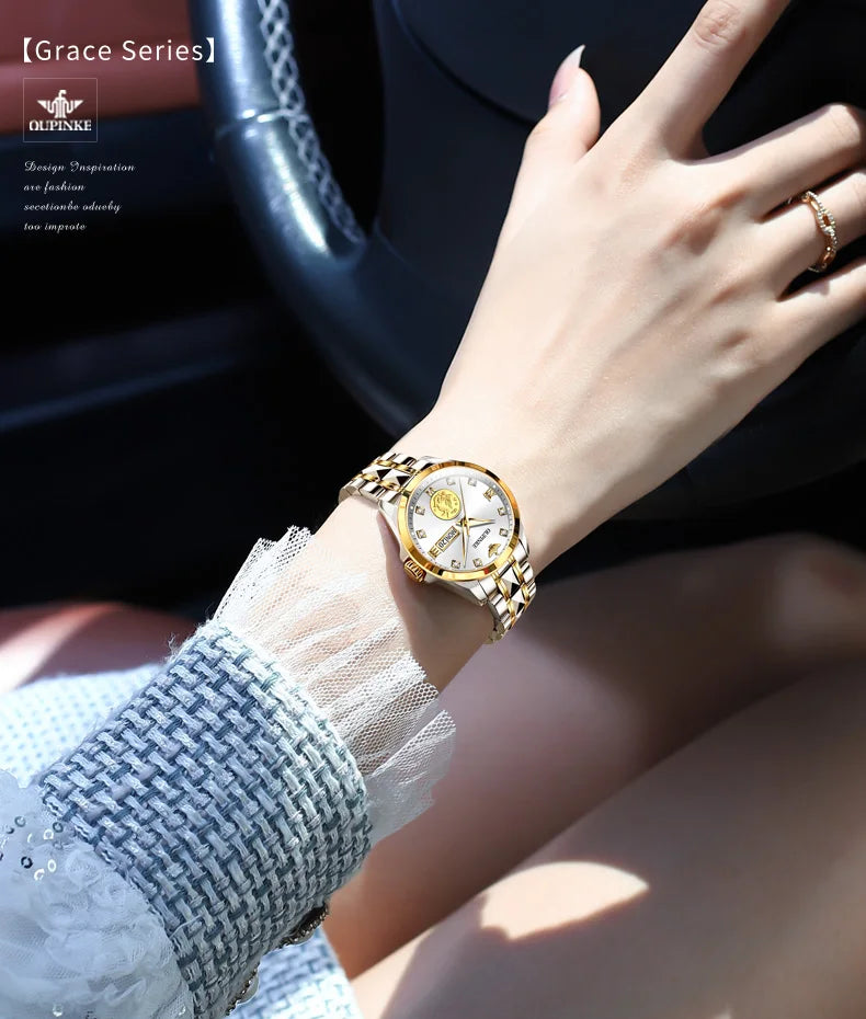 OUPINKE 3171 Women's Watches Fashion Tungsten Steel Sapphire Brand Waterproof Automatic Mechanical Watch Elegant Watch Women