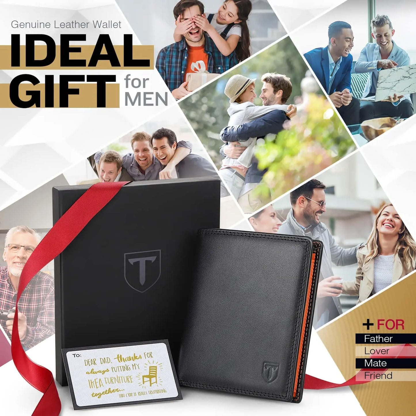 Men's RFID-Blocking Genuine Leather Wallet featuring 12 Credit Card Slots, Coin Pocket, 2 Banknote Compartments, and an ID Windo