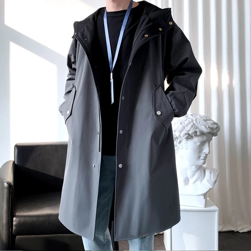 2024 spring Long style coat men's High quality casual trench coat , casual hoooded jackets men,Men's Clothing Windbreakers FY33