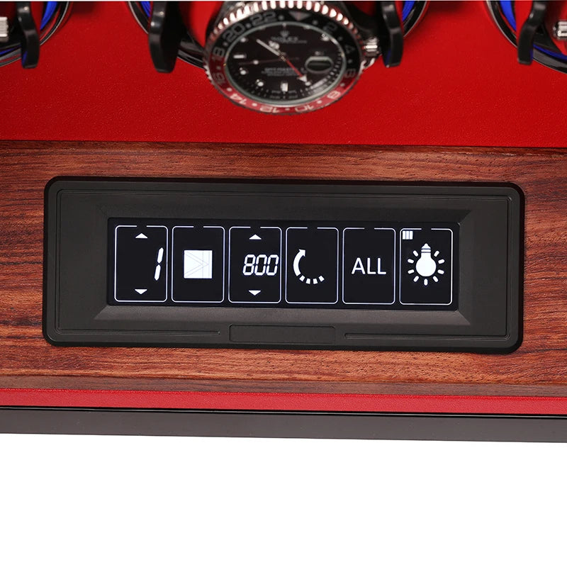 Embers Wooden Watch Winder 9 Watches Box Storage Collect Vertical Shaker Mechanical Watch Winding Touch Screen With Fingerprint