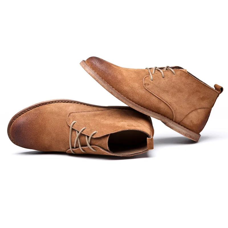 New Real Leather Boots Men Cowhide Hign Shoes British Retro Short Boots Male Tooling Desert Boots ClassicsAnti-slip shoes
