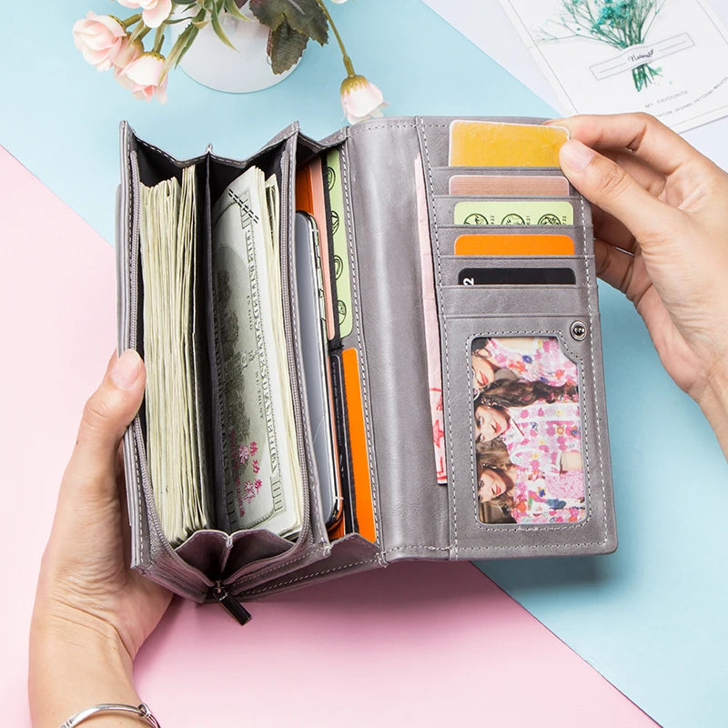 Contact'S Women Genuine Leather Wallets With Coin Pocket Long Wallets Zipper Wallets With Card Holders Femal Purse