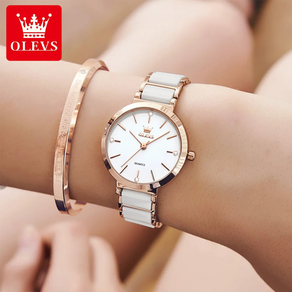 OLEVS Brand 5877 Japan Movement Fashionable Business Watch Ladies Waterproof Ceramic Women's Watches Quartz Wrist Watch
