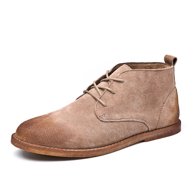 New Real Leather Boots Men Cowhide Hign Shoes British Retro Short Boots Male Tooling Desert Boots ClassicsAnti-slip shoes