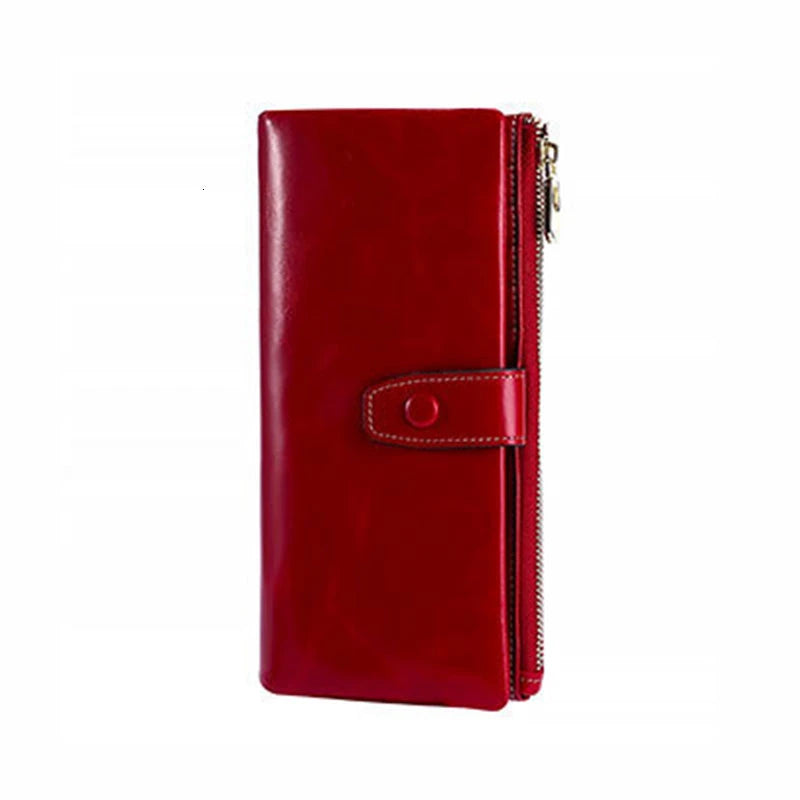 Genuine Leather Women Wallets Solid Purse Female Leather Long Womens Leather Wallet With Phone Case Coin Pokect Cartera Mujer