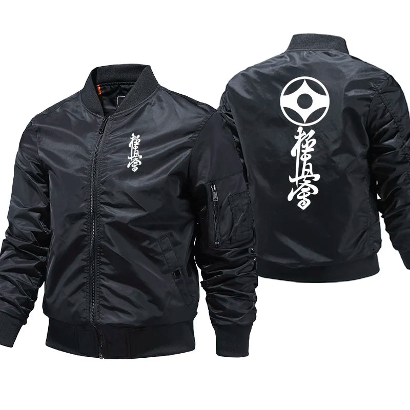 Kyokushin Karate Mens Bomber Jacket Military Motorcycle Jacket Flight Pilot Air Windbreaker Coat Thick Baseball Zipper Coats