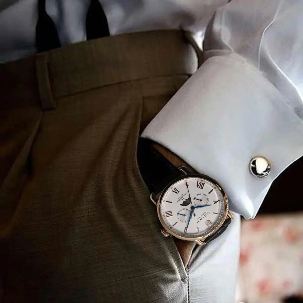 GALLANT Quartz Watch Luxury Moon Phase Leather Wristwatch Waterproof Dress Vintage Relogio Masculino