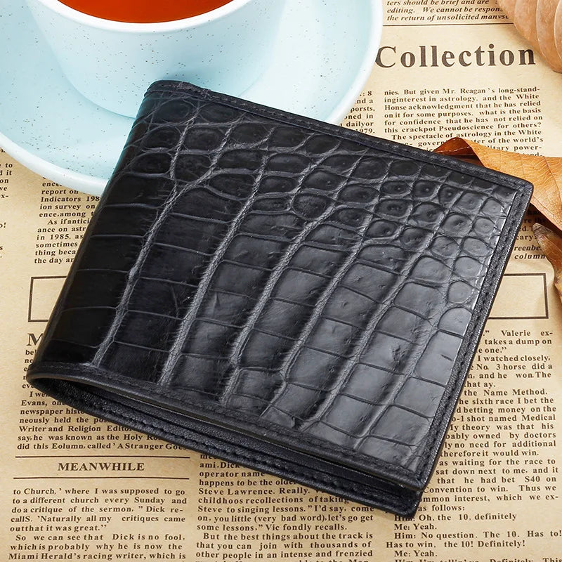 Classical Genuine Crocodile Belly Skin Men Short Bifold Wallet Card Holders Authentic Alligator Leather Male Small Clutch Purse