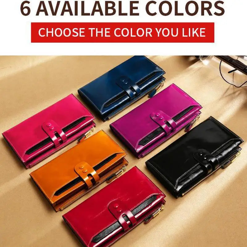 RFID Blocking Genuine Leather Women Wallet Long Lady Leather Purse Brand Design Luxury Oil Wax Leather Female Wallet Coin Purse