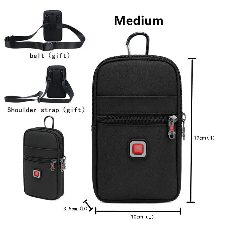 JANGEAR Men's Mobile Phone Pockets Small Shoulder Bag 6 Inch -7 Inch Mobile Phone Bag Multi-Function Wear Belt Vertical Backpack