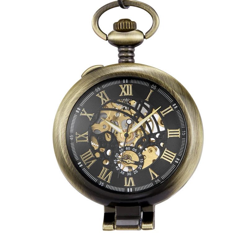 Gorben Transparent Cover Mechanical Pocket Watch Men Fashion Retro Casual Skeleton Dial Silver Hand Wind Male Fob Chain Watches