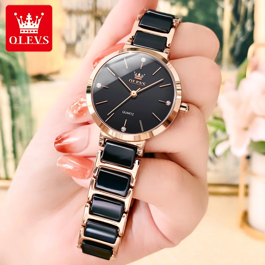 OLEVS Brand 5877 Japan Movement Fashionable Business Watch Ladies Waterproof Ceramic Women's Watches Quartz Wrist Watch