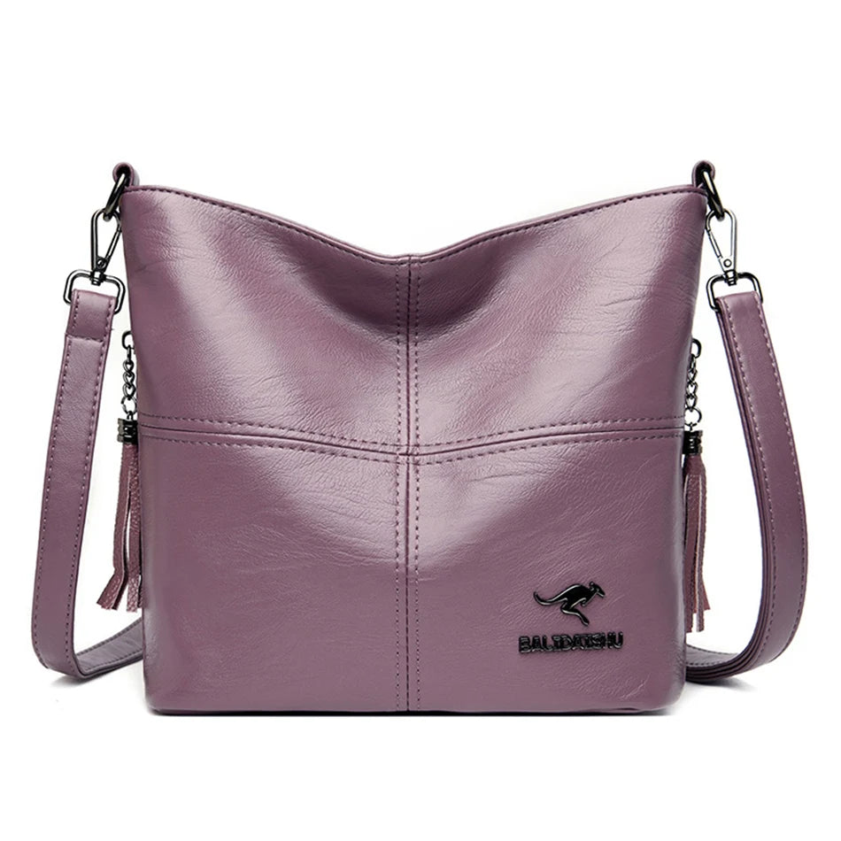 Female Shoulder Crossbody Bags for Women 2024 Ladies Soft High Quality Leather Luxury Kangaroo Brand Handbags Tassel Bucket Bag