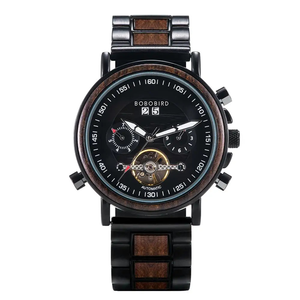 BOBO BIRD Couple Automatic Watches Wooden Stainless Steel Business Sport Mechanical Watch for Man Dropshipping Personal Custom