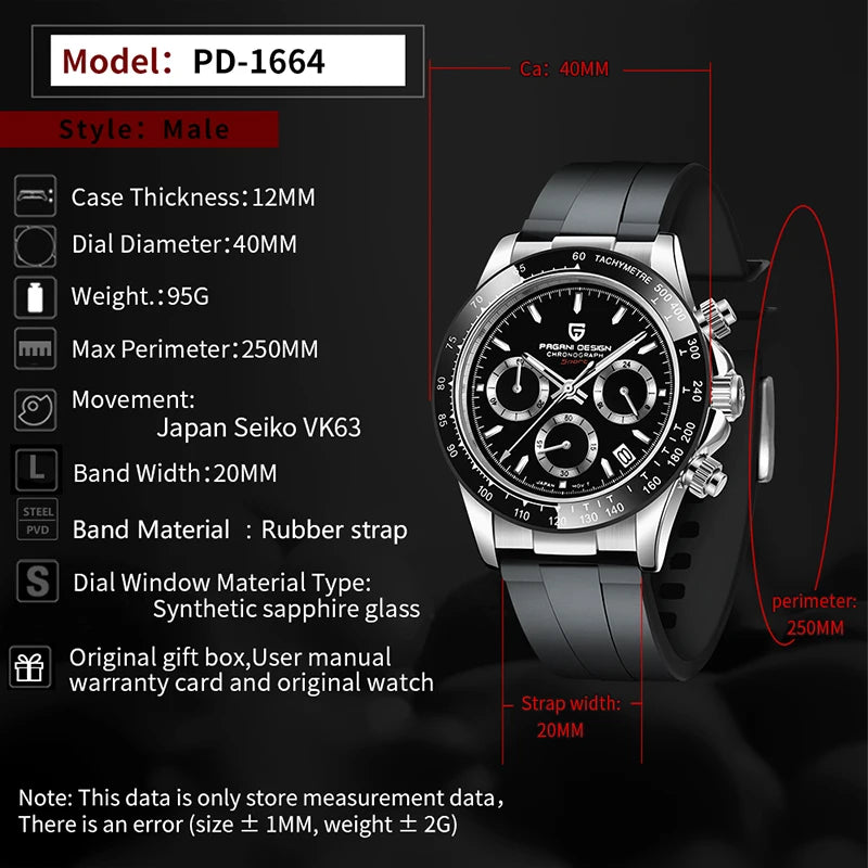 PAGANI DESIGN Men Automatic Watches Top Brand Luxury Quartz Watch For Men Chronograph Sapphire VK63 Wristwatch Reloj Hombre 2024