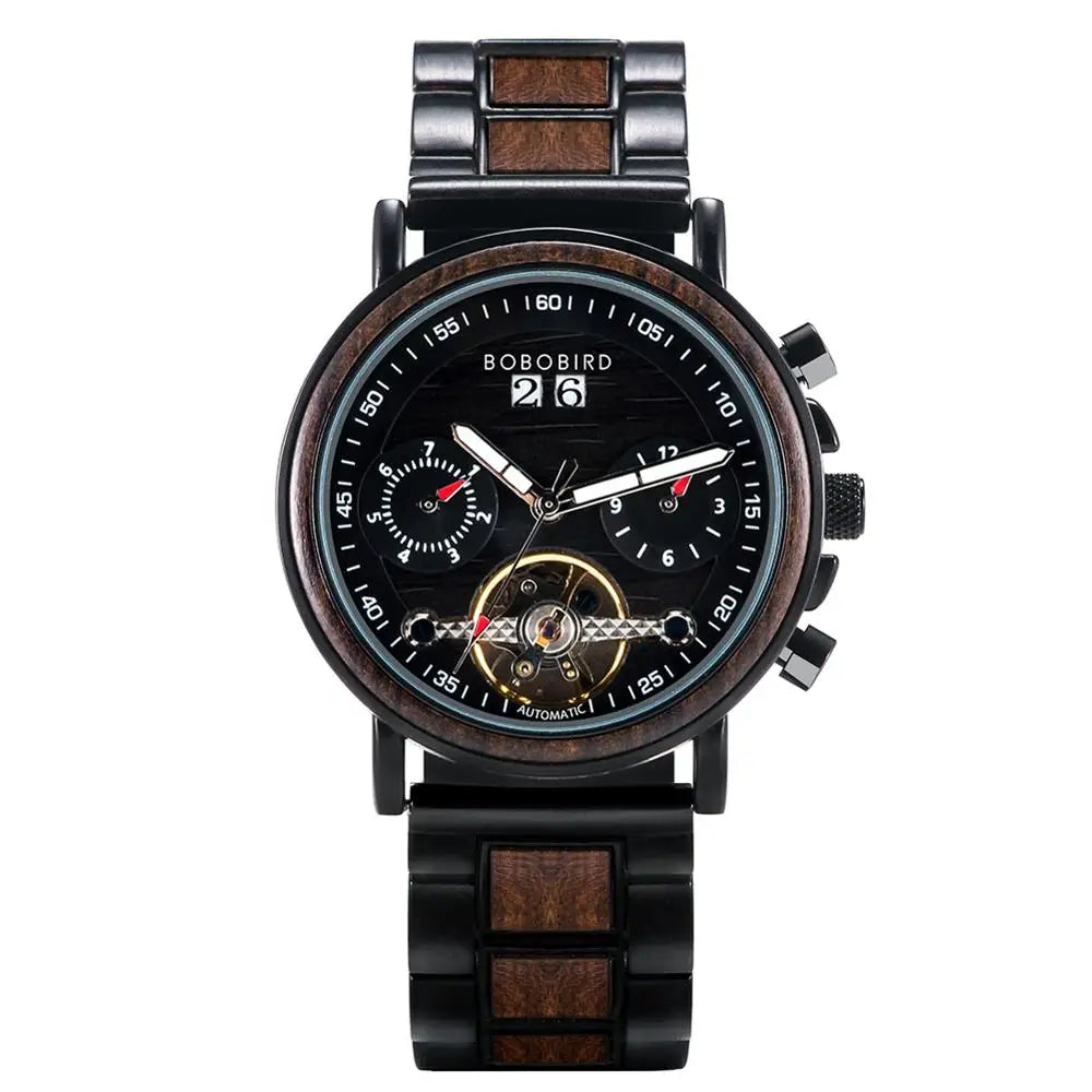 BOBO BIRD Couple Automatic Watches Wooden Stainless Steel Business Sport Mechanical Watch for Man Dropshipping Personal Custom