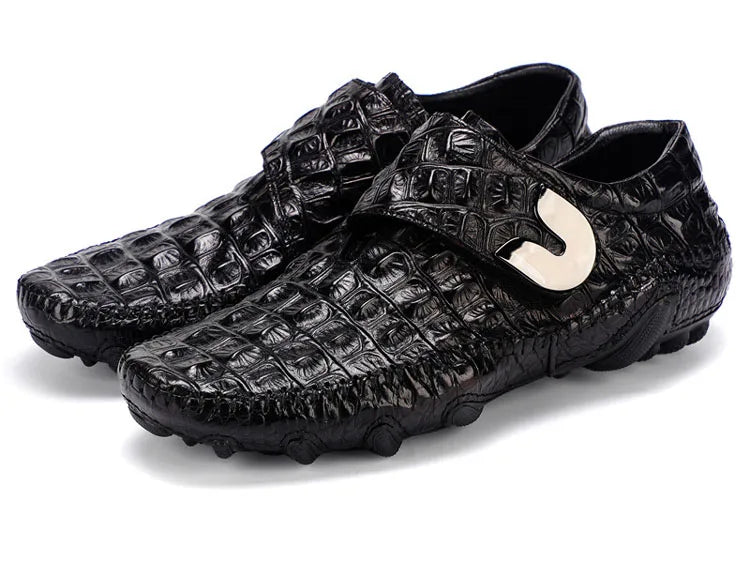 Luxury Driving Shoes Mens Shoes Genuine Leather Shoes Loafer Cow Leather Crocodile Pattern Hasp Casual Shoes Zapatos Hombre