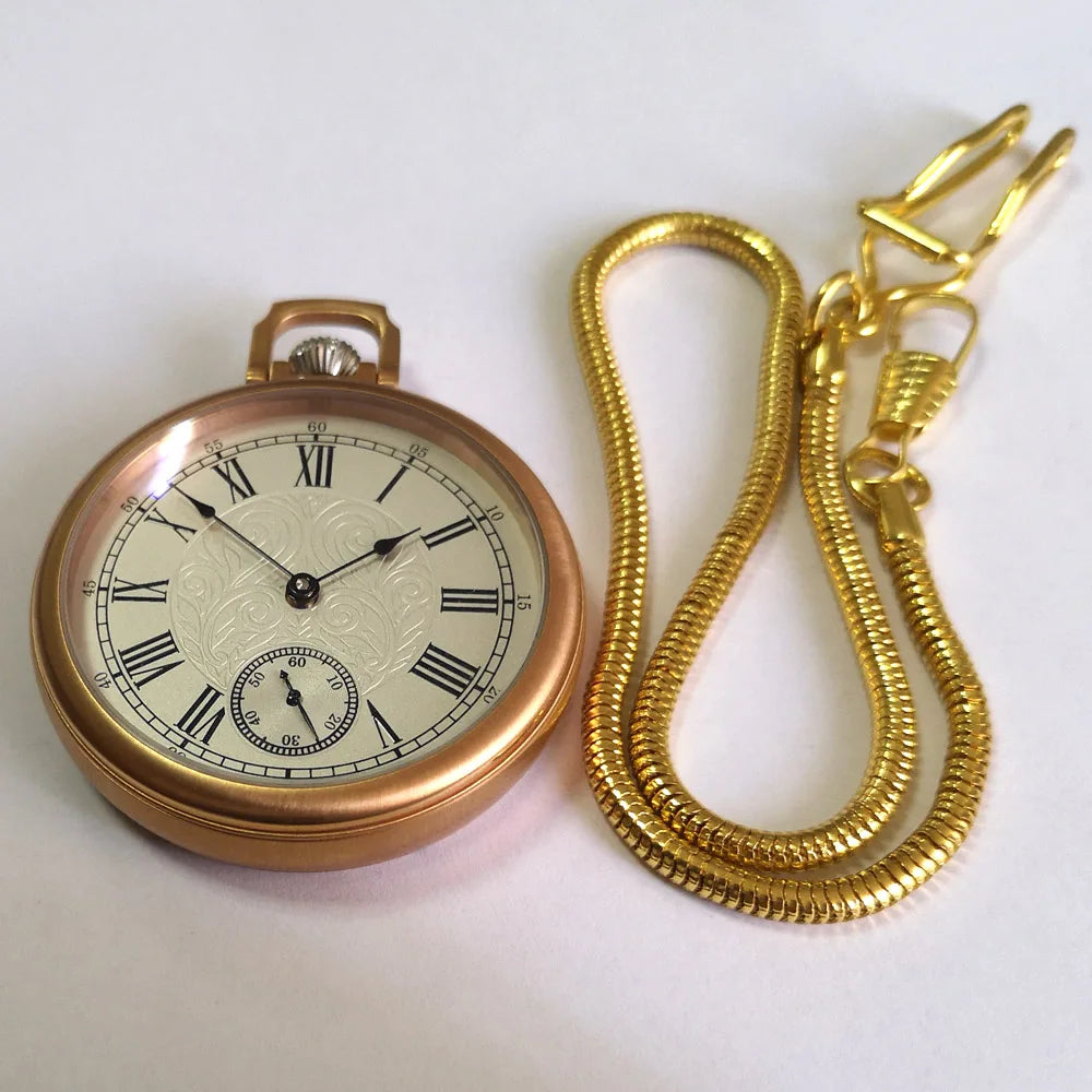Rose Gold 316L Stainless steel Waterproof Pocket Watch Mechanical Movement Antique Vintage Luxury VOGOROSO Watch with Chain&Box