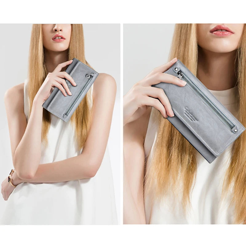 Contact'S Women Genuine Leather Wallets With Coin Pocket Long Wallets Zipper Wallets With Card Holders Femal Purse
