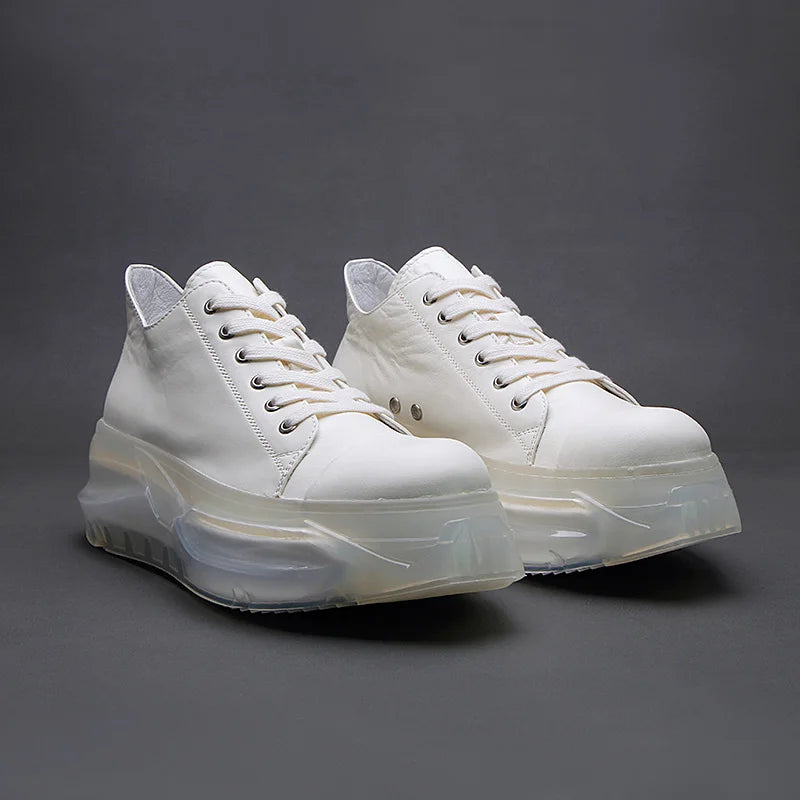 Men's shoes 2025 cowhide breathable casual shoes Comfortable sneakers platform board shoes Men's fashion white single shoes