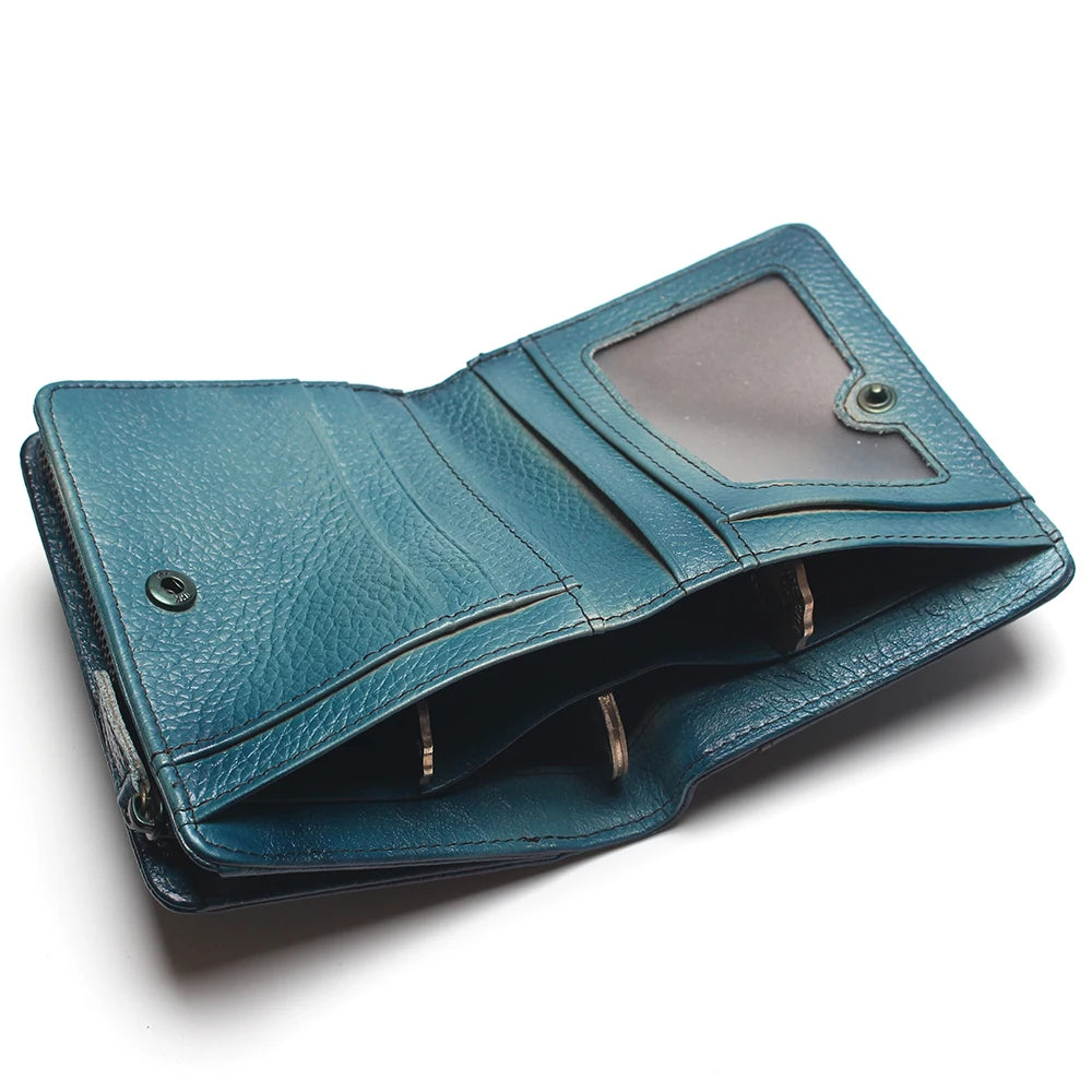 Natural Leather RFID Blocking Men's Top Layer Brushed Wallet Handmade Retro Pure Coin Purse