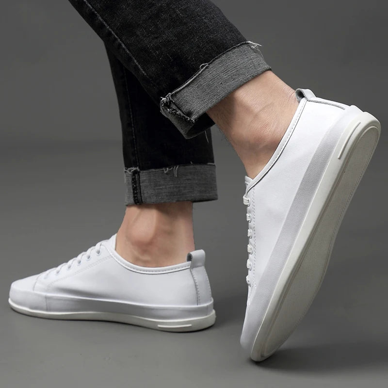 New Fashion Sneakers Genuine Leather Men Casual Shoes Footwear Male Flats Shoes Outdoor Black Mens Leather Designer