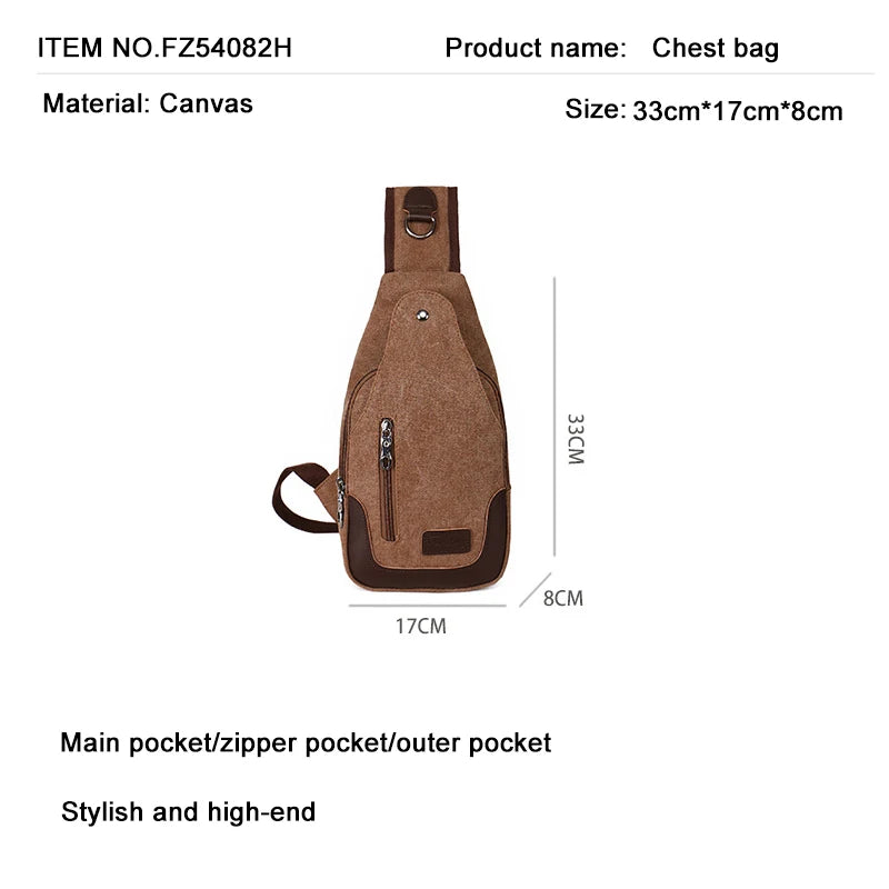 YoReAi Men's Messenger Bag Outdoor Khaki Fashion Canvas Leather Satchel Sling Cross Body Chest Packs