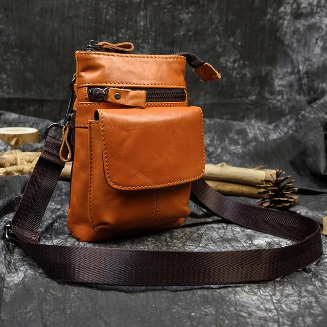 Crazy Horse Leather Waist Belt Bag Multifunction Casual Daily wait pack Small Messenger Shoulder Bag mini Designer Phone Pouch
