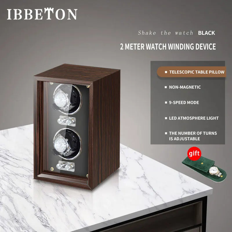 IBBETON Brand Luxury Wood Watch Winder High-End Leather Automatic Watches Box with Mabuchi Motor Watch Cabinet Clock Storage Box