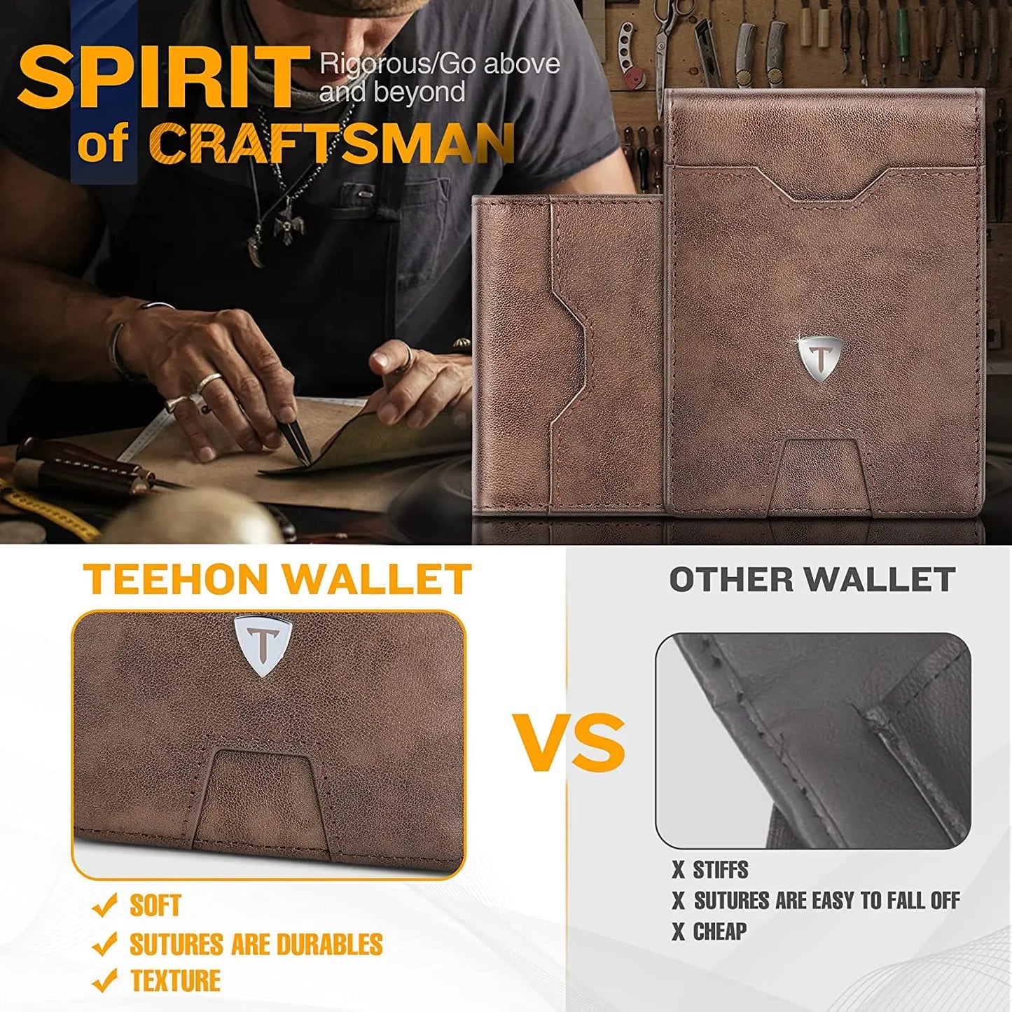 Genuine Leather MIni Small Wallet Men Slim Money Clip RFID Blocking Bifold Credit Card Holders