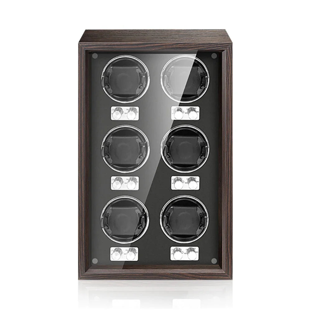Luxury High-End 6-Slot Automatic Watch Winder Mabuchi Mute Motor Watch Cabinet with Clock Wood Watches Box & Storage Case