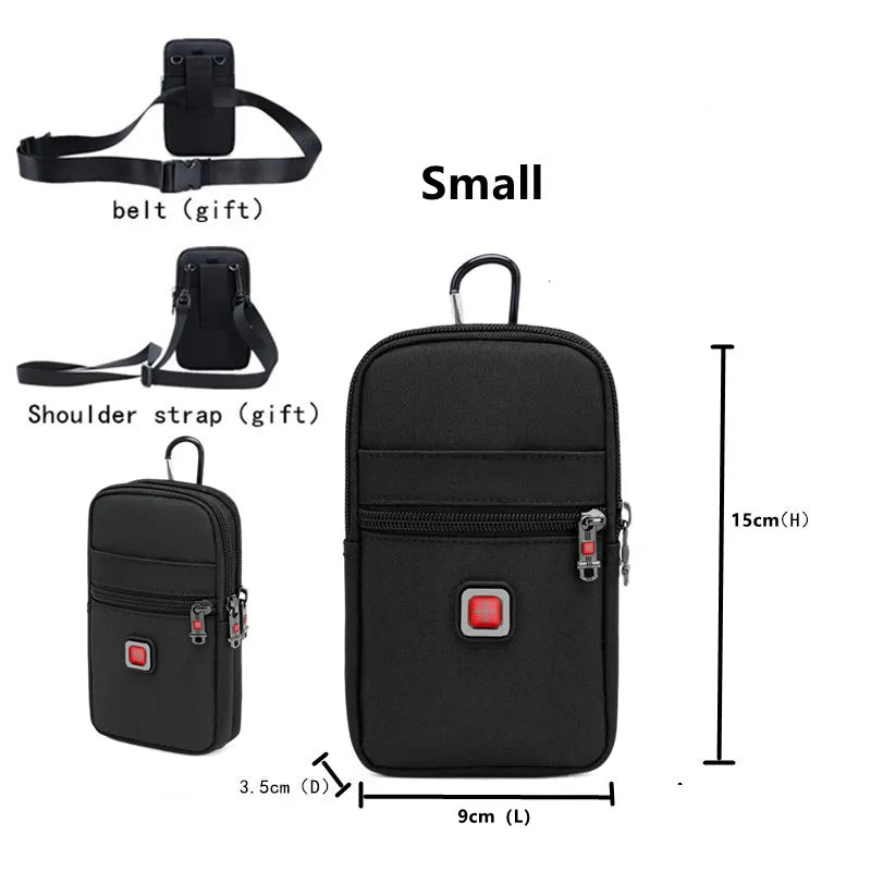 JANGEAR Men's Mobile Phone Pockets Small Shoulder Bag 6 Inch -7 Inch Mobile Phone Bag Multi-Function Wear Belt Vertical Backpack