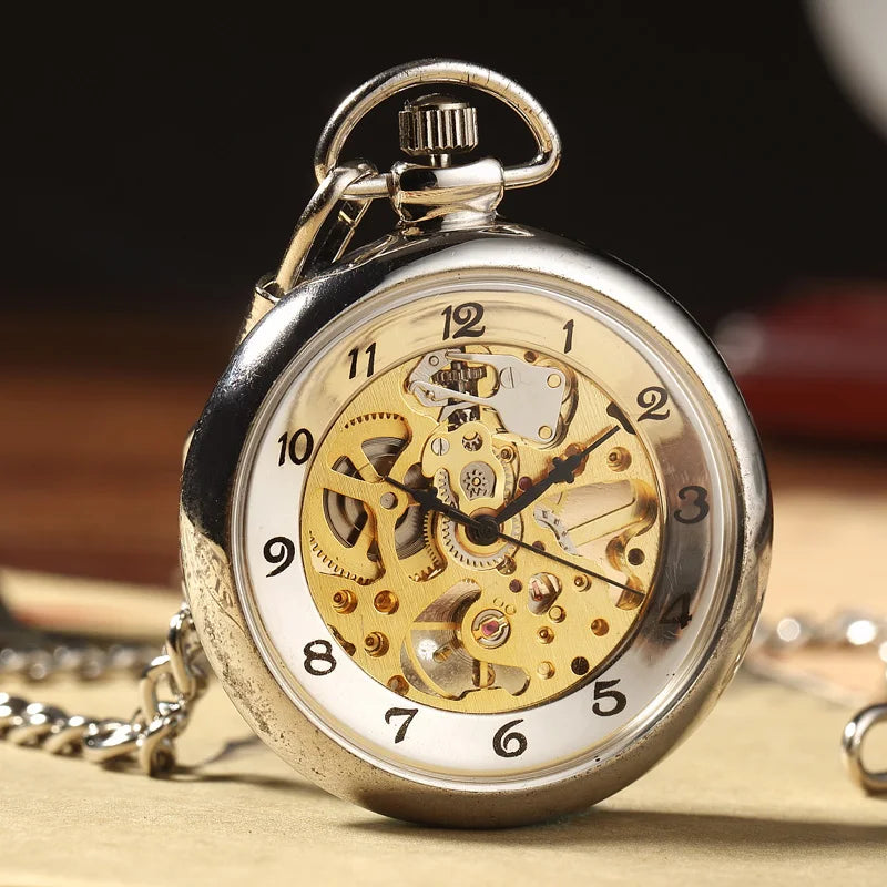 Luxury Retro Mechanical Pocket Watch Chain Skeleton Luxury Hand Winding Metal Fob Clock Relogio De Bolso Gifts For Men Woman