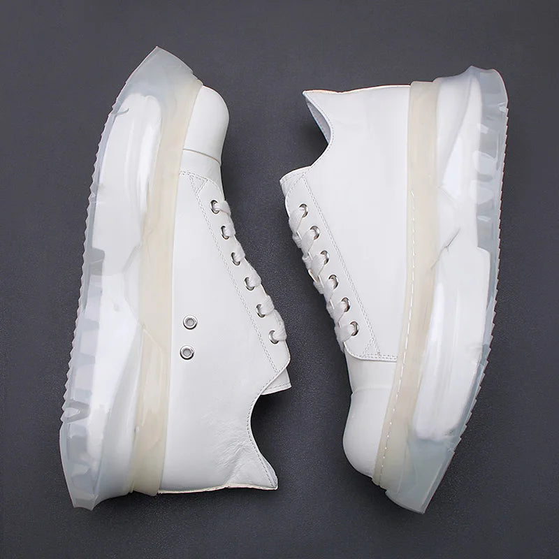Men's shoes 2025 cowhide breathable casual shoes Comfortable sneakers platform board shoes Men's fashion white single shoes