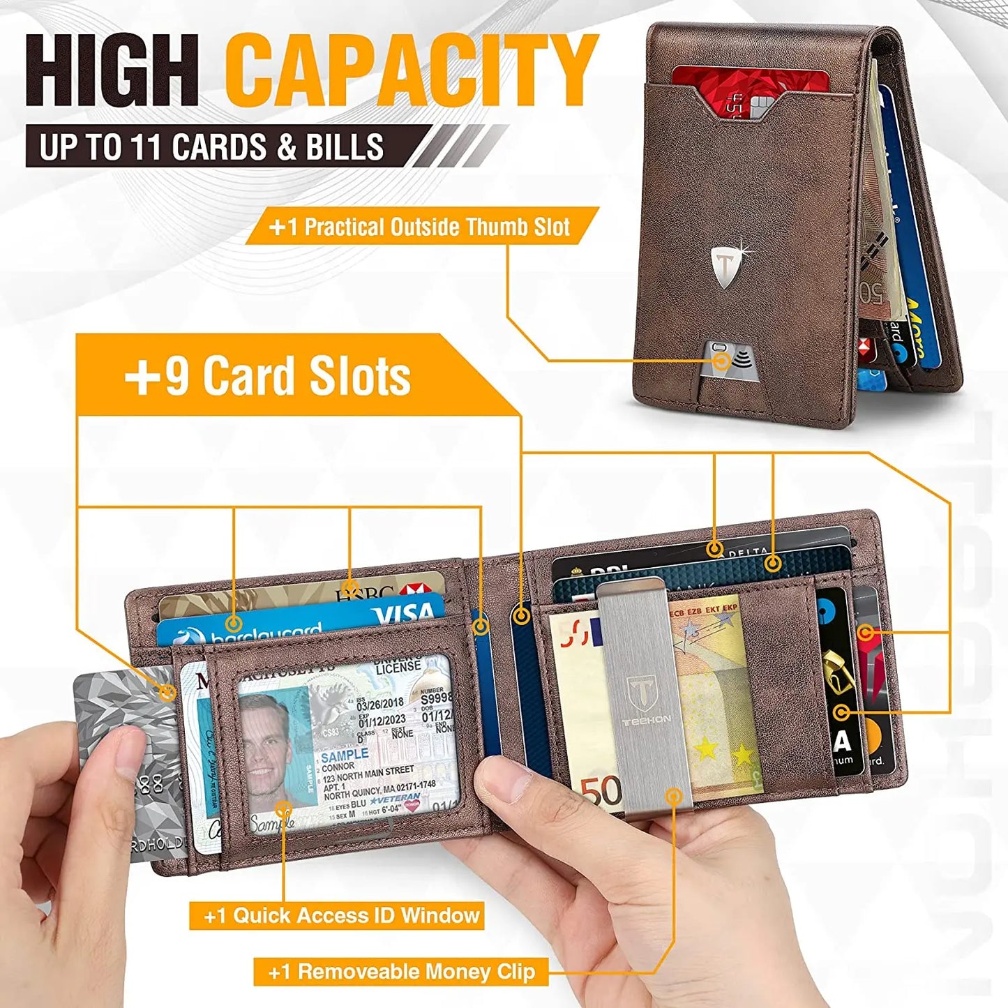 Genuine Leather MIni Small Wallet Men Slim Money Clip RFID Blocking Bifold Credit Card Holders