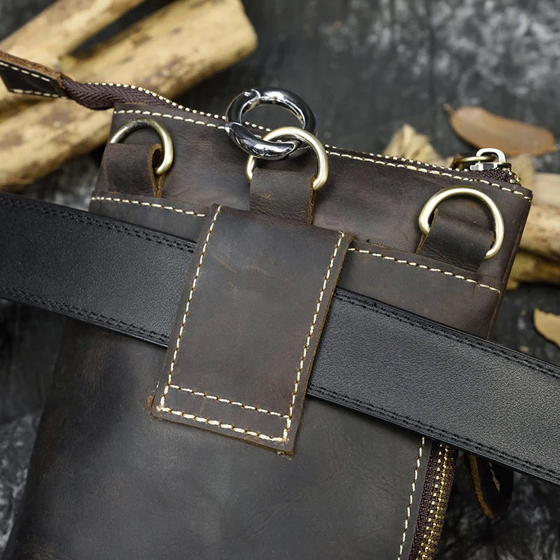 Crazy Horse Leather Waist Belt Bag Multifunction Casual Daily wait pack Small Messenger Shoulder Bag mini Designer Phone Pouch