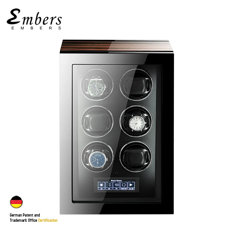 Luxury Mechanical Watch Winder Boxes Wood Smart Watches Box 6 Slots LED Display