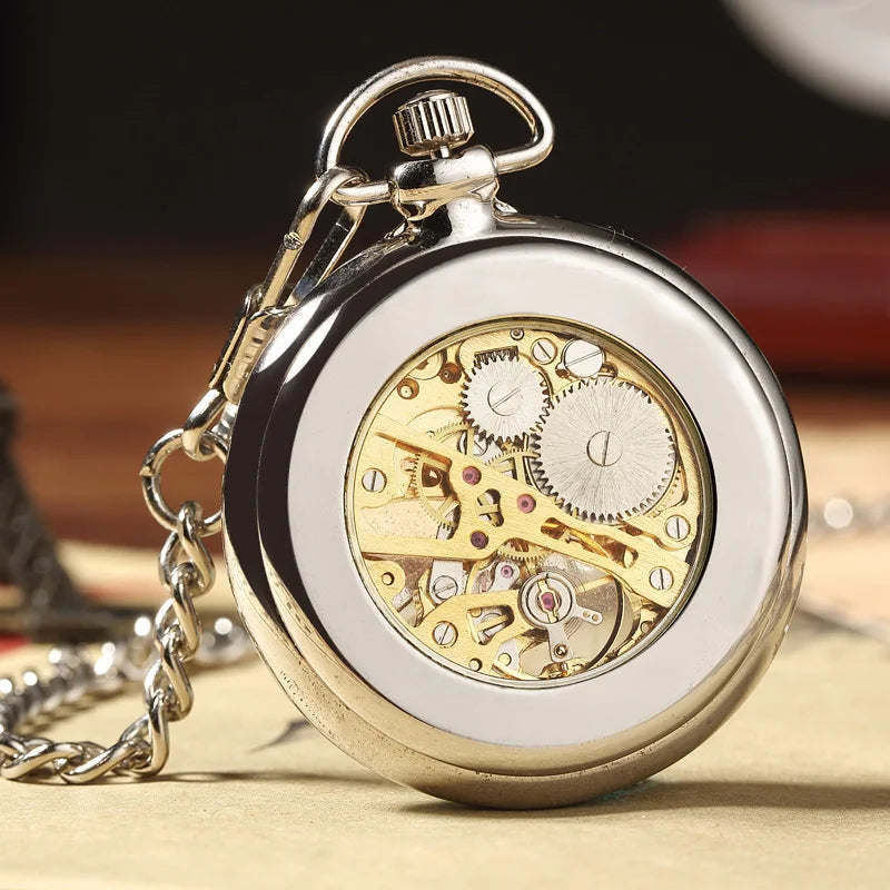 Luxury Retro Mechanical Pocket Watch Chain Skeleton Luxury Hand Winding Metal Fob Clock Relogio De Bolso Gifts For Men Woman