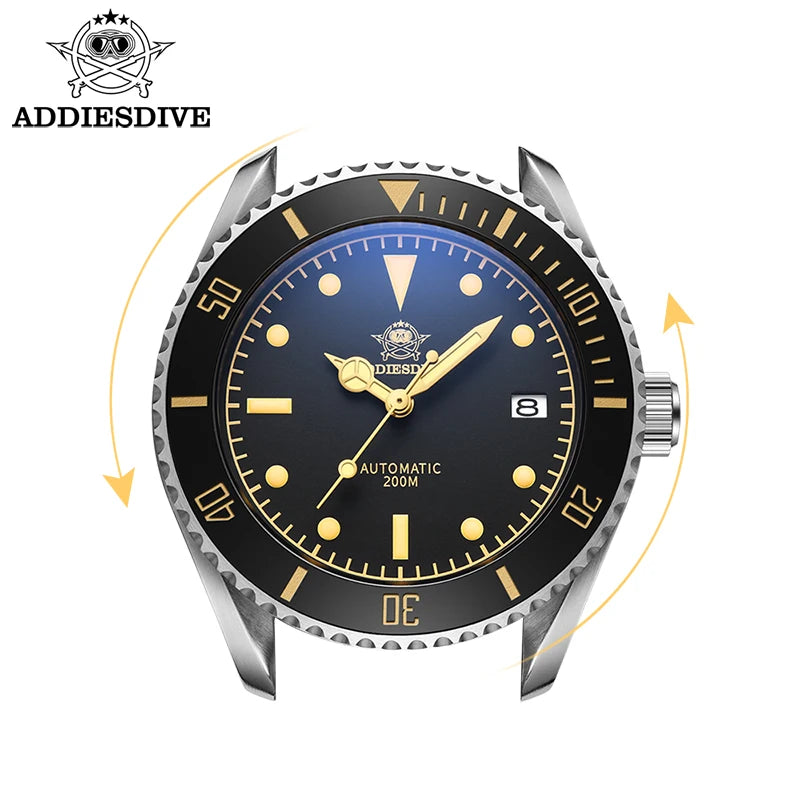 ADDIESDIVE 2101 Men's Automatic Watch NH35 Stainless Steel Wrist Watch Black Matte Dial Super Luminous 200m Diving Watches