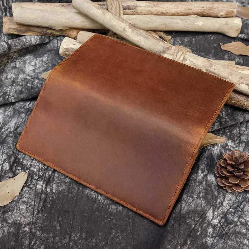 Luufan High Quality Genuine Leather Long Wallet Bifold Men Purse With Photo Coin Business Card Slot Leather Male Wallet Brown