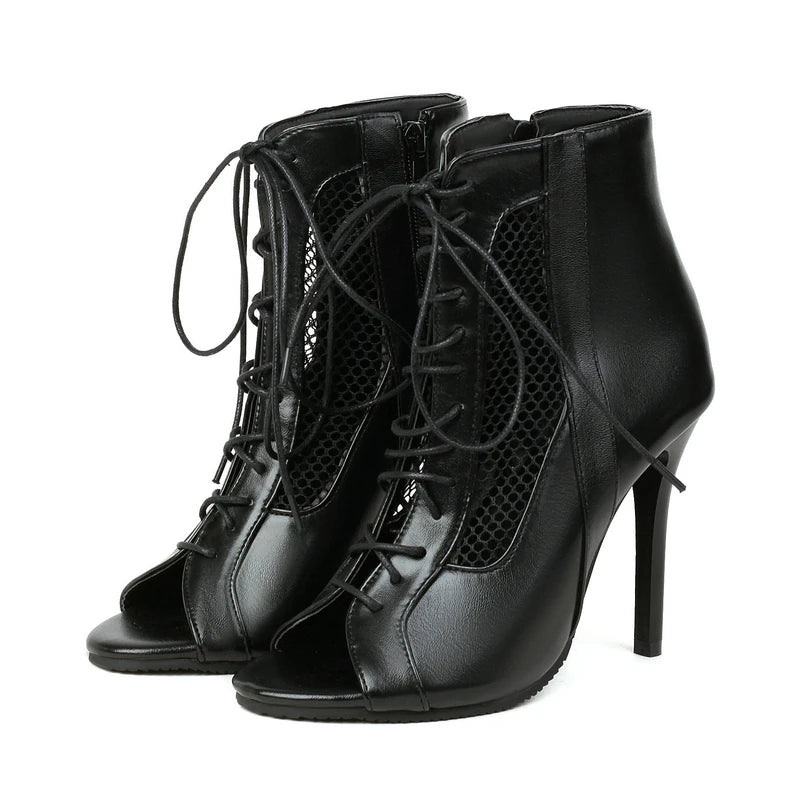 Fashion Sexy Women's High Heels Sandals Open Toe Zipper Dancing Shoes Thin Heel Summer Ballroom Jazz Dance Heels Short Boots 47
