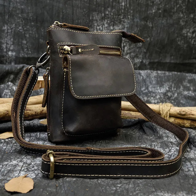 Crazy Horse Leather Waist Belt Bag Multifunction Casual Daily wait pack Small Messenger Shoulder Bag mini Designer Phone Pouch