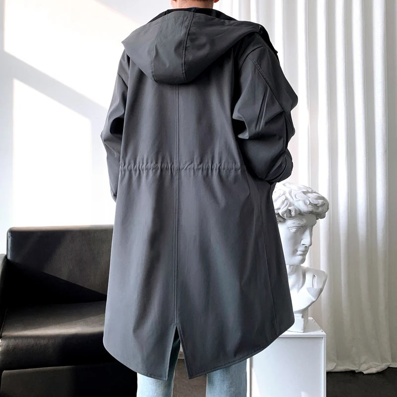 2024 spring Long style coat men's High quality casual trench coat , casual hoooded jackets men,Men's Clothing Windbreakers FY33