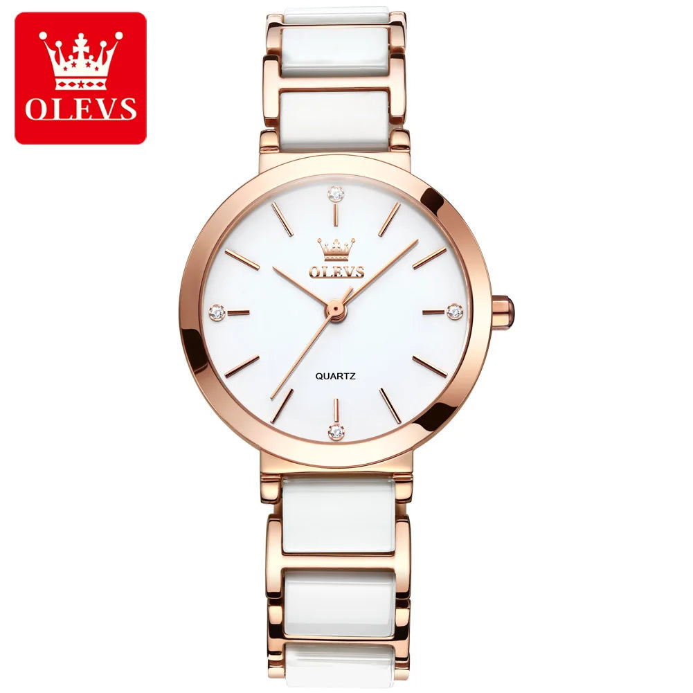 OLEVS Brand 5877 Japan Movement Fashionable Business Watch Ladies Waterproof Ceramic Women's Watches Quartz Wrist Watch